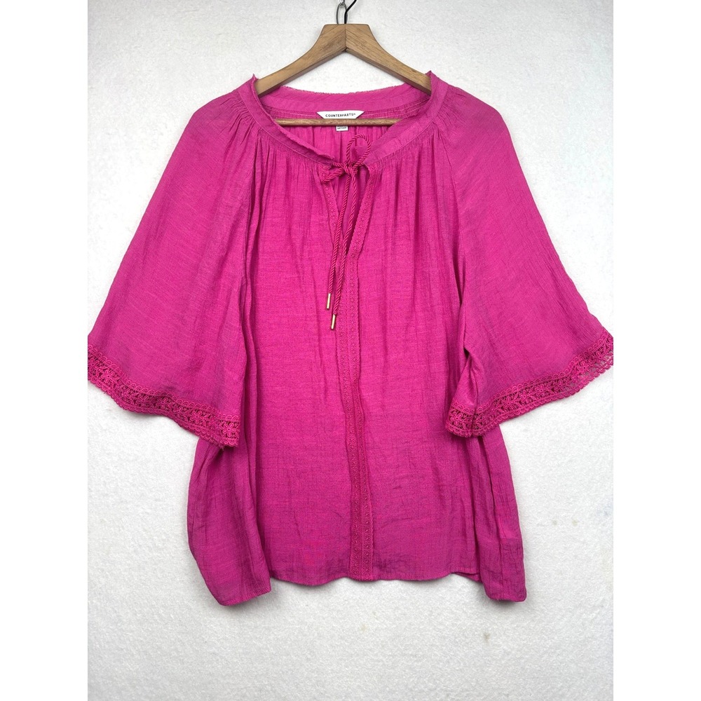 Counterparts Peasant Top Womens XL Crochet Trim‎ Tie Neck Boho Festival